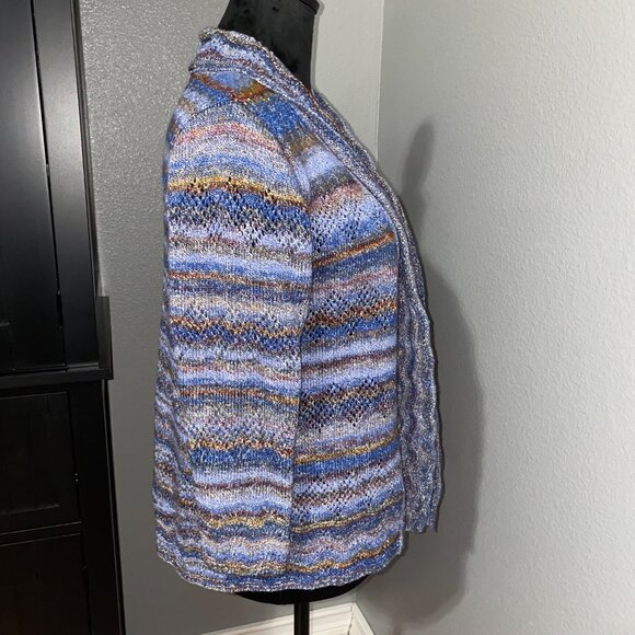Alfred Dunner Cardigan Sweater PS Open Front 3/4 Sleeve Multicolor Striped Knit - Picture 7 of 8